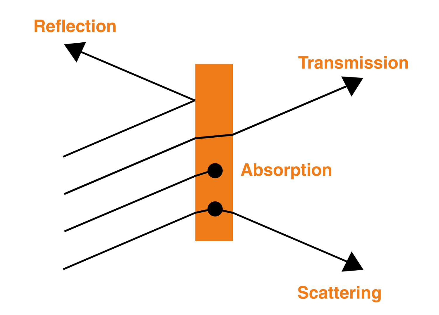 I principali processi della luce durante l'interazione con un materiale