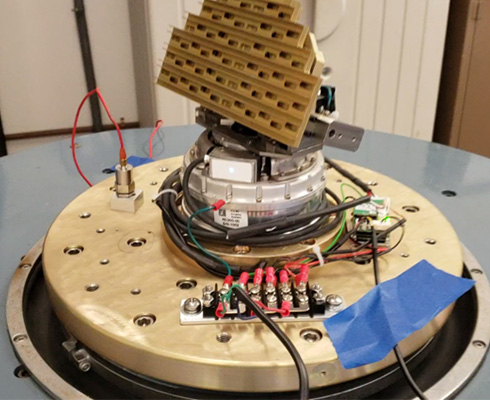 PAS antenna gimbal assembly on a shock and vibration test stand