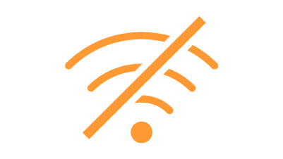 Icona arancione con barre wi-fi attraversate da una linea diagonale